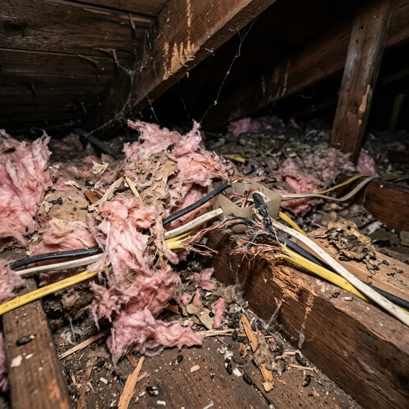 Contaminated ceiling insulation being assessed in a Yarrambat roof space