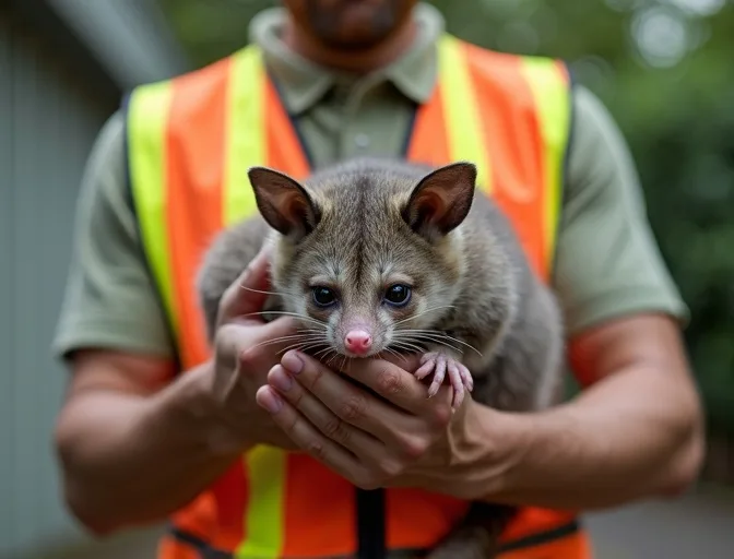 Animal handler safely recovering a deceased possum in Yarrambat